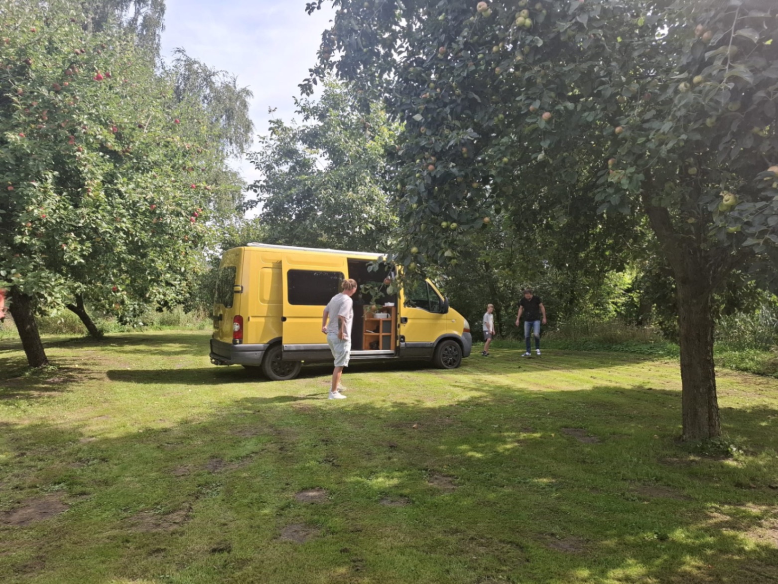 Bus-Camper im Obstgarten